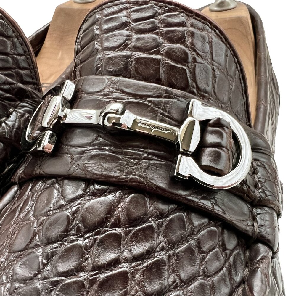 $2800 Salvatore Ferragamo Crocodile Alligator Giostra 3 Shoes Bit Loafers 9.5 D